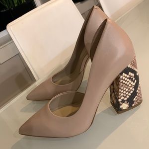 Aldo Beige Heels with Snakeskin Block Heel
